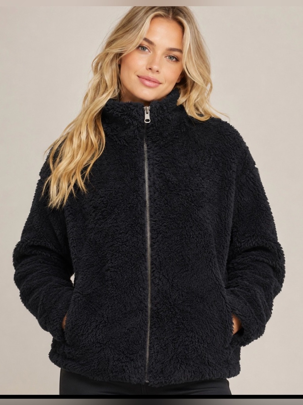 Sonoma Goods For Life Sherpa Cozy Full Zip Jacket in Pitch Black -Size X